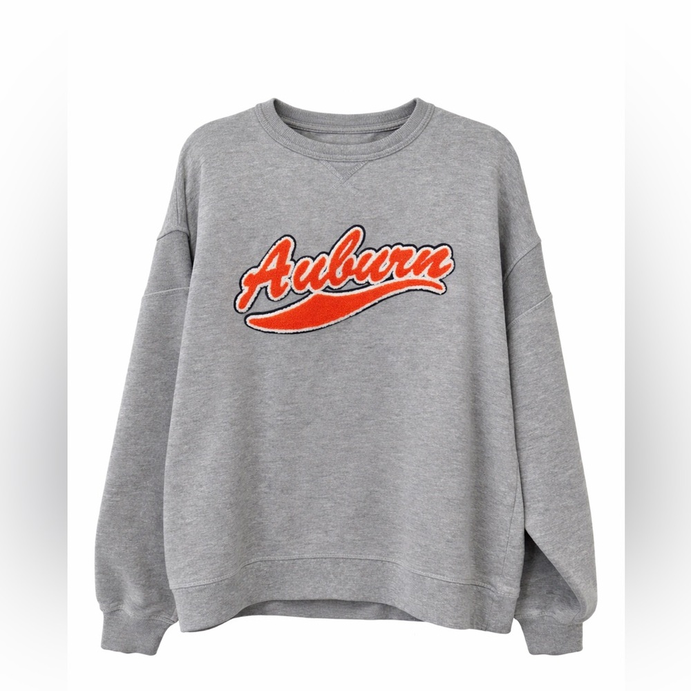 Auburn Tigers Chenille Logo Sweatshirt Red Oak Sportswear Gray Crewneck L